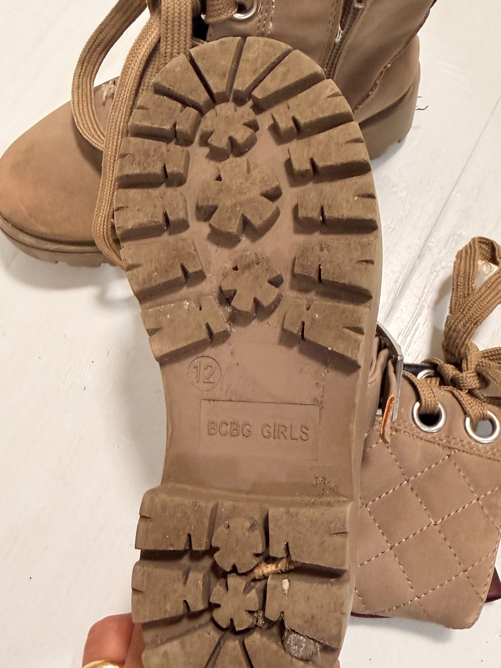 BCBGirls Tan Quilted Lace-Up Kids Boots